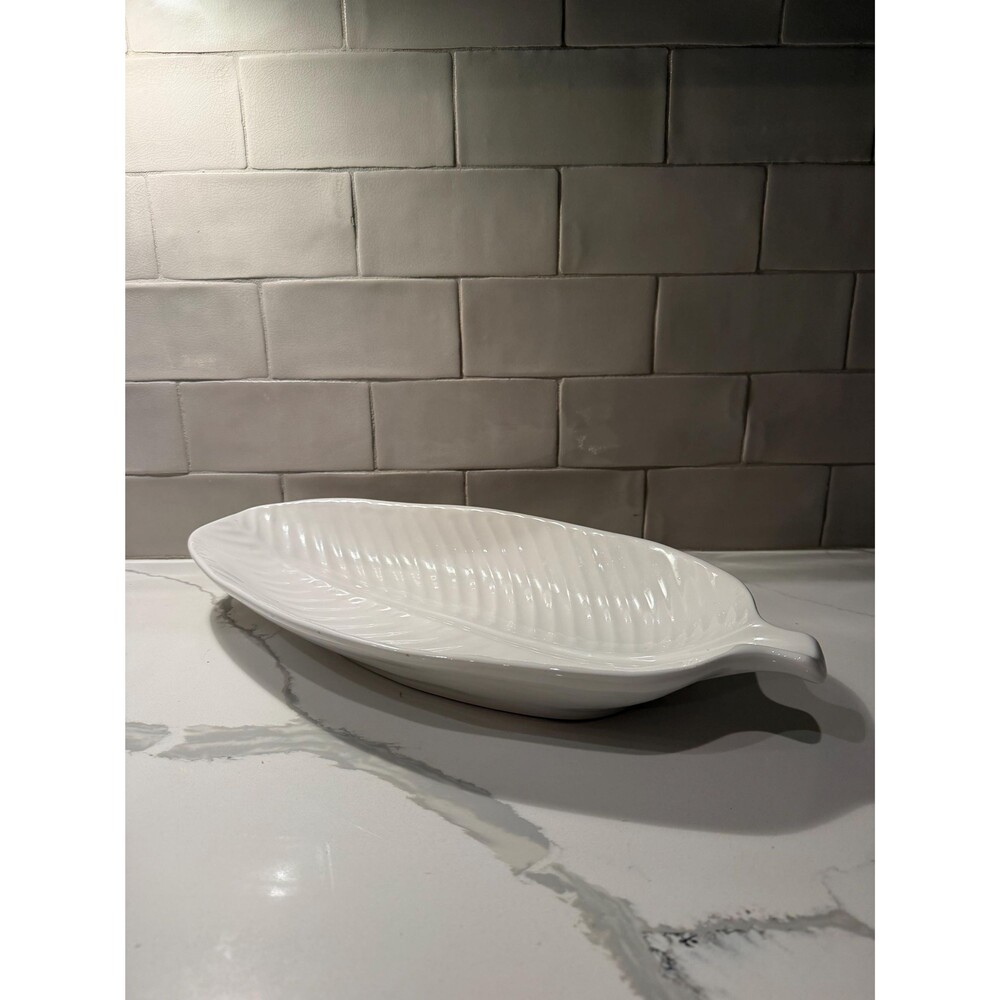 Vintage HiMark Italian White Ceramic Leaf Serving Platter | 16 Inch Large Tray